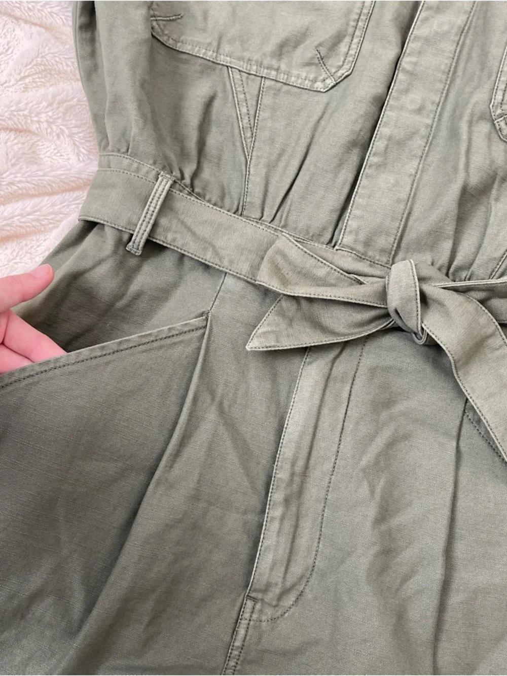 FRAME Twisted Utility Shirt Dress sage green Sz XL - Picture 6 of 10